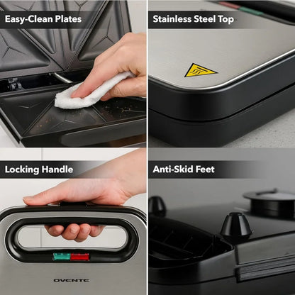Electric Sandwich Maker w/Nonstick Plates, Indicator Lights Cool Handle