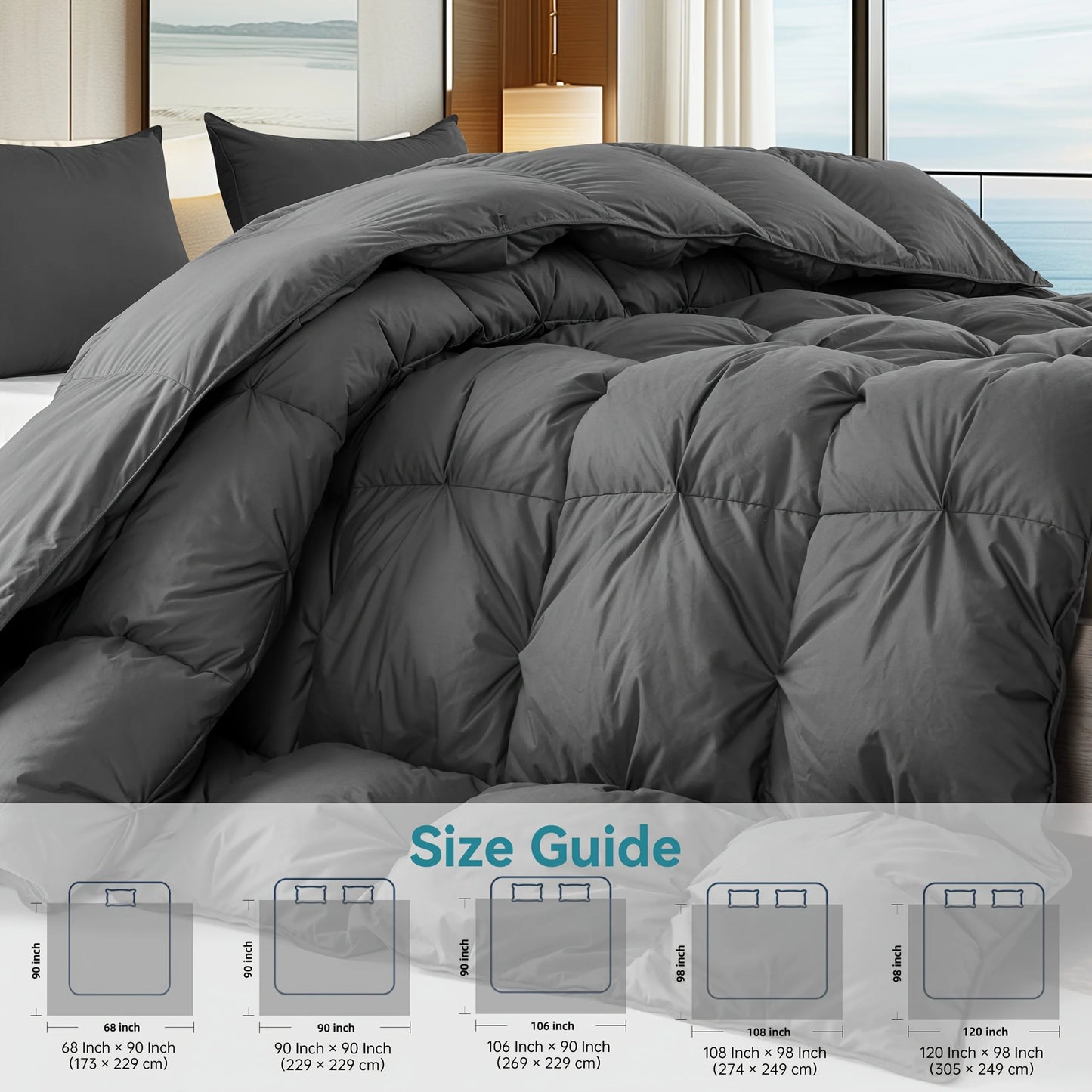 Opulent Pinch-Pleated Goose Down Duvet, Suitable for All Seasons, 100% Cotton Fabric