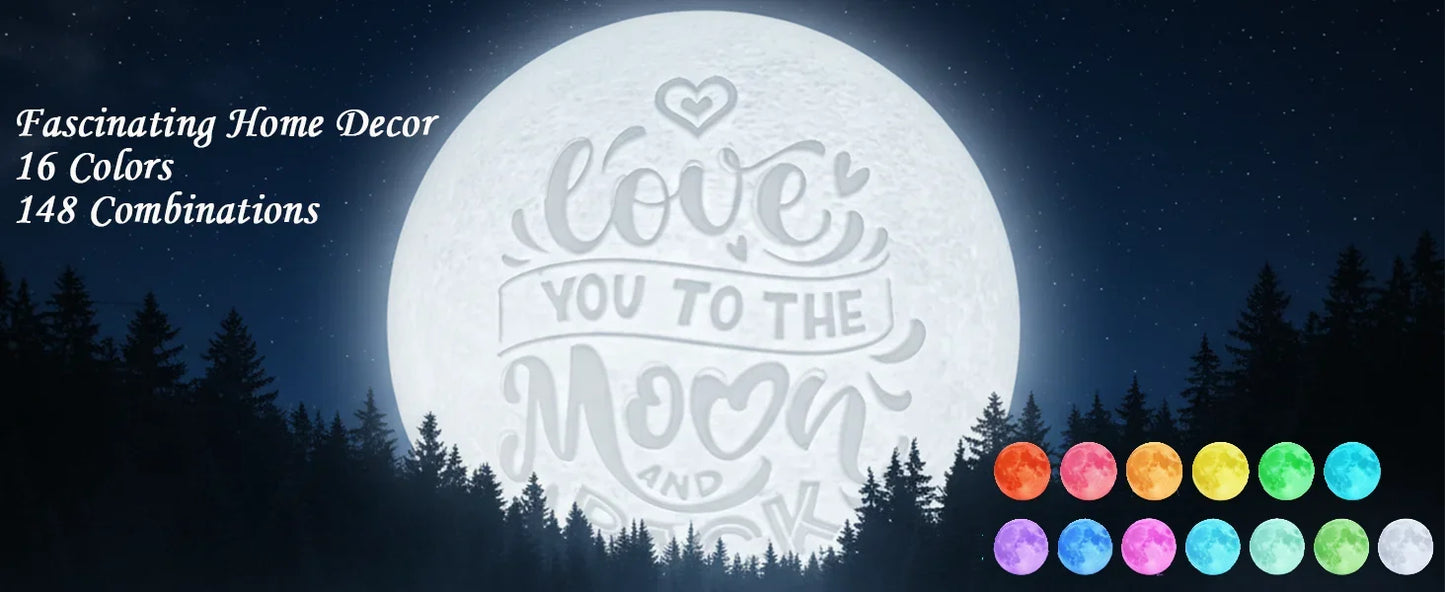 Engraved Moon Lamp, 16 Colors, Romantic Fall Decor Piece with Remote Control and Wooden Base 5.9 inch