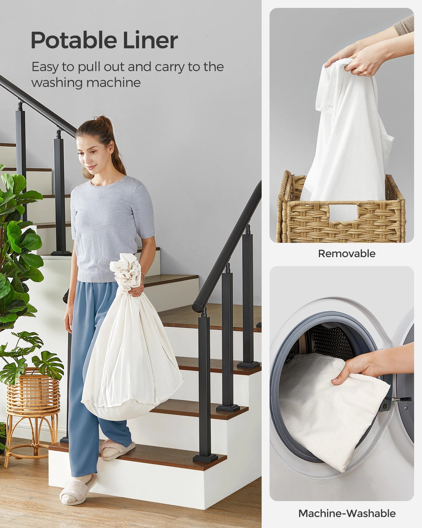 Laundry Hamper with Lid, 42.3 Gallons (160 L), Rolling Basket with Wheels