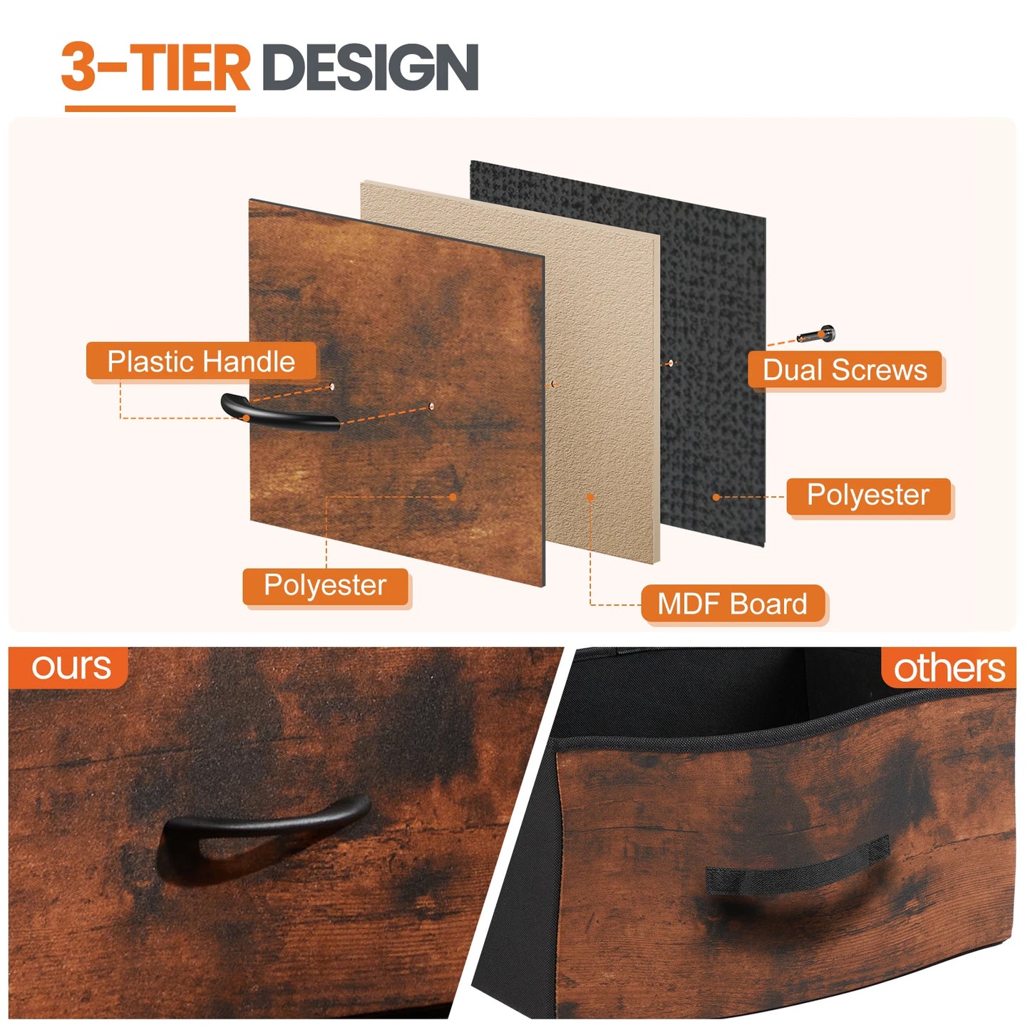 Nightstand, Table Storage For Bedroom 2 Fabric Drawers