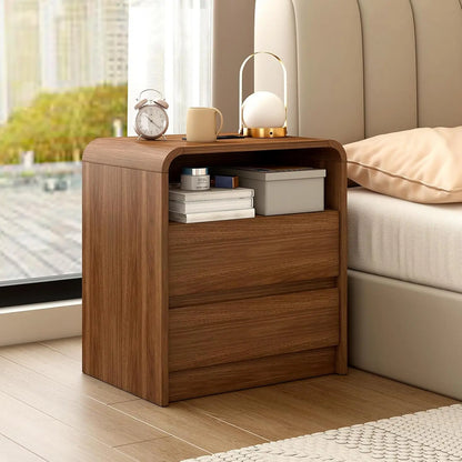 23.6" Walnut Nightstand with Charging Station, Mid Century Modern