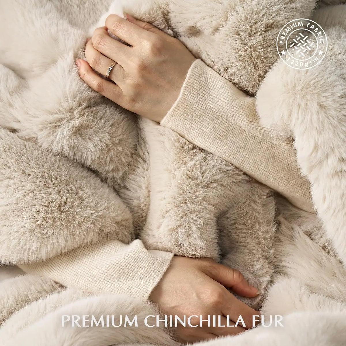 Faux Chinchilla Fur Throw Blanket, 60"x80", Birch Mink