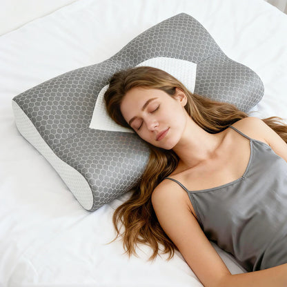 Cervical Neck Double Sided Pillow w/Memory Foam