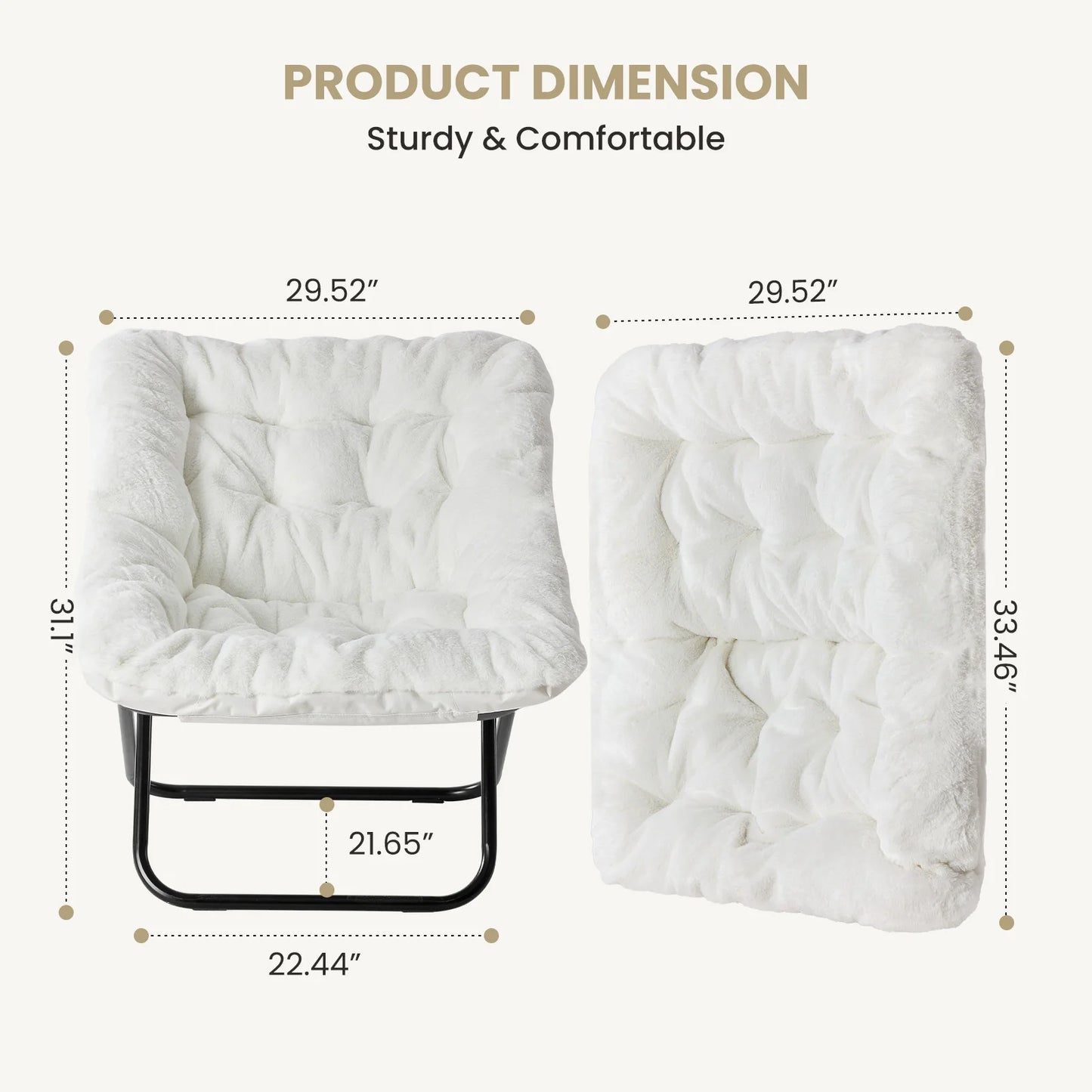 Cozy Saucer Chairs of Soft Faux Fur, Folding Lounge for Living Room, Padded Seat Metal Frame