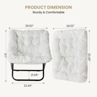 Cozy Saucer Chairs of Soft Faux Fur, Folding Lounge for Living Room, Padded Seat Metal Frame