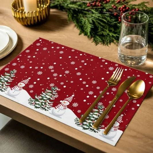 Set of 6 Christmas Placemats, Non-Slip for Kitchen Dining Tables, Washable Table