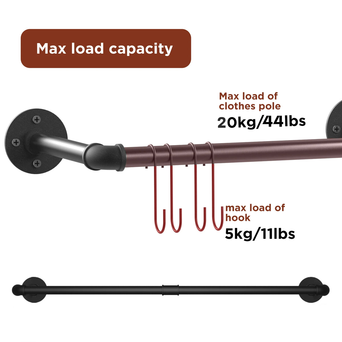 Pack Of 2 Industrial Pipe Clothes Rail Rack, Wall-mounted Garment Pipe Rack, Iron Closet Organizer