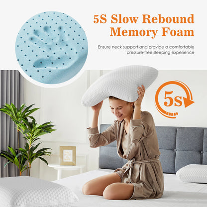2-pieces Memory Foam Pillows, Standard Size Neck Pillow, Ventilated Cooling Bed Pillow with Removable Washable Cover ,