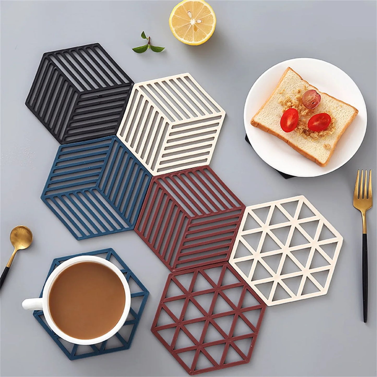 Silicone Trivet Mats, Hexagon Heat Resistant Kitchen Counter Mat
