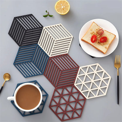 Silicone Trivet Mats, Hexagon Heat Resistant Kitchen Counter Mat