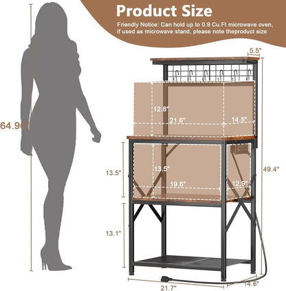 Kitchen Bakers Rack with Power Outlet, Microwave Oven Stand with Storage 4 Tiers