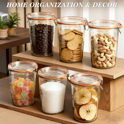 800ml 27oz Wide Mouth Glass Canning Jars, Airtight Food Storage Containers with Measurement Marks, Leakproof Clear, Fermenting Sourdough Starter Jar, Kitchen Pantry Organization