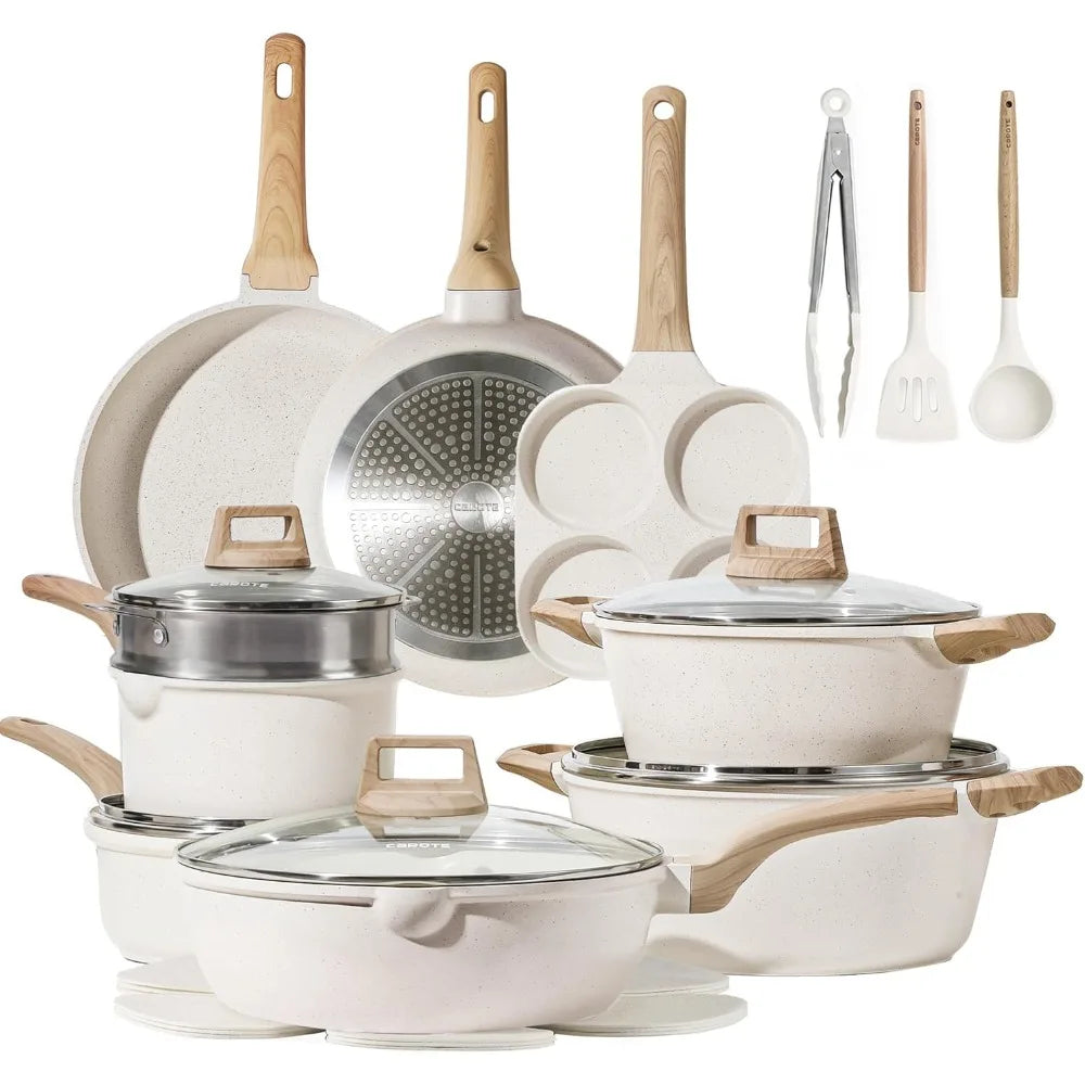 21Pcs Nonstick Cookware Sets, White Granite