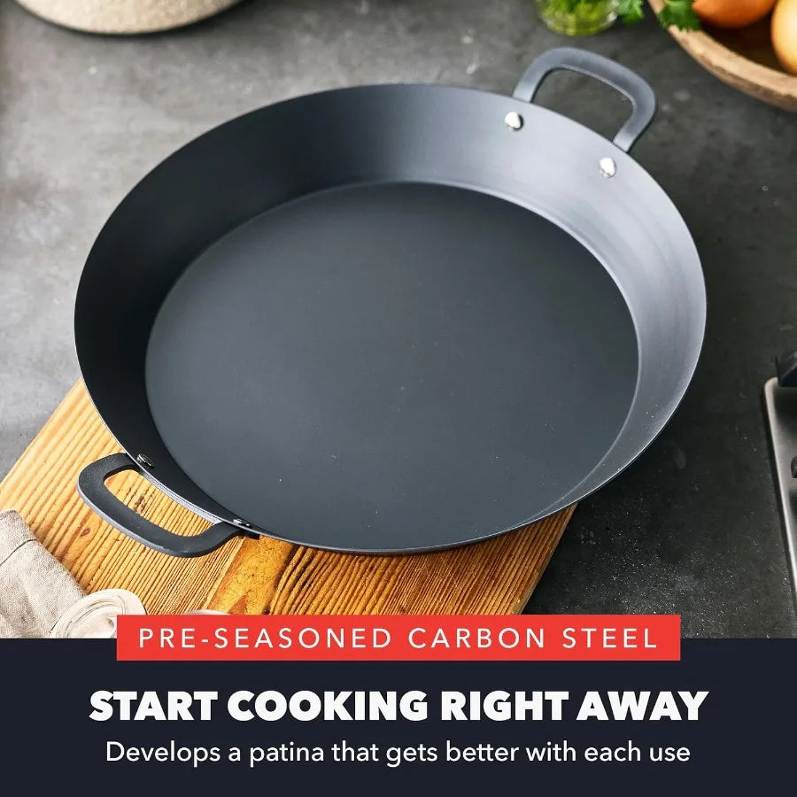 15 Carbon Steel PreSeasoned Paella Pan for Authentic Spanish Rice or Seafood
