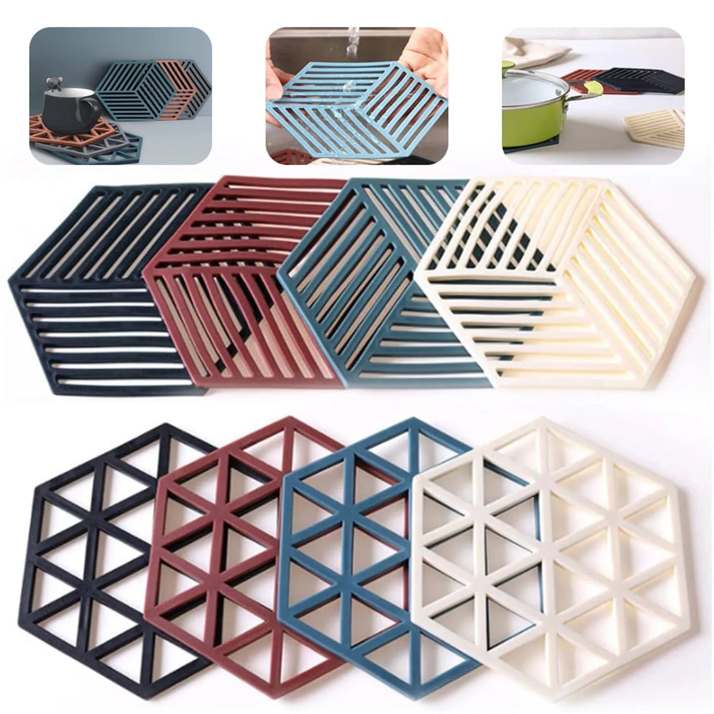 Silicone Trivet Mats, Hexagon Heat Resistant Kitchen Counter Mat