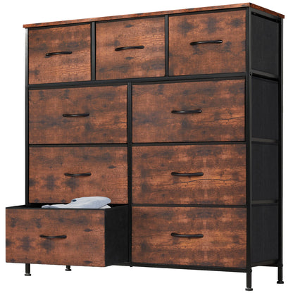 Dresser For Bedroom With 9 Fabric Storage Drawers, Tall Chest Organizer