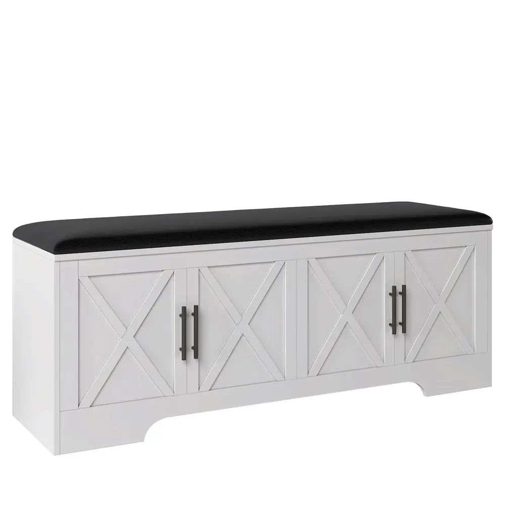 Farmhouse Storage Bench with Lift Top Storage, 47.2 Entryway Bench with Cushioned Seat, End of Bed Bench, Wooden Storage Chest