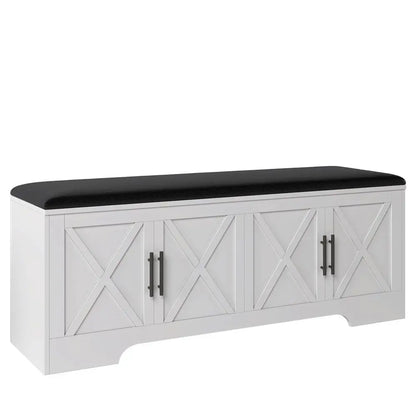 Farmhouse Storage Bench with Lift Top Storage, 47.2 Entryway Bench with Cushioned Seat, End of Bed Bench, Wooden Storage Chest