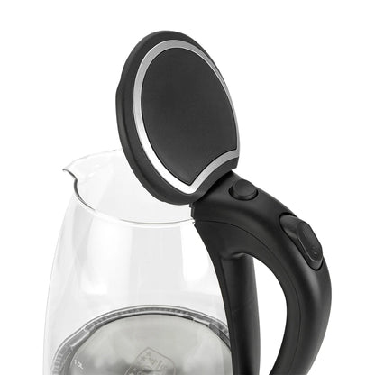 110V 1200W 1.8L Electric Glass Kettle, US Plug, Borosilicate Glass, Blue LED Auto Shut Off 360 Rotation Base