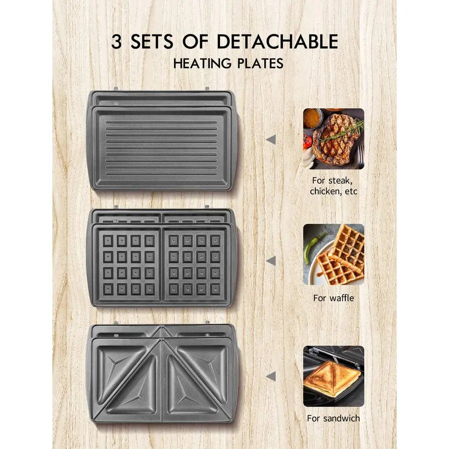 Sandwich Maker, 3 in 1 Waffle Maker, and Electric Panini Press Grill with Nonstick Coating Plate