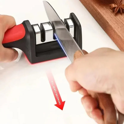 3-Segment Knife Sharpener for Kitchen, Stainless Steel Three-Purpose Sharpening Stone