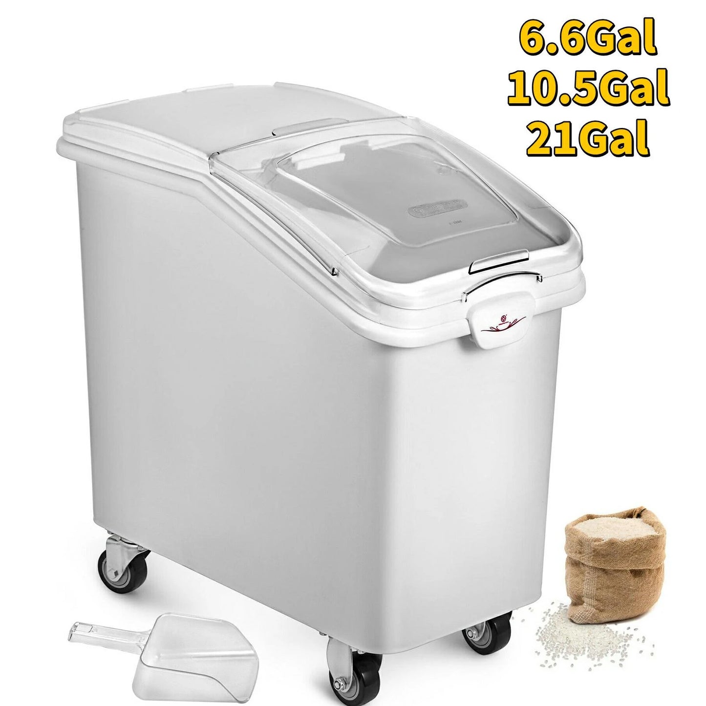 6.6Gal-21Gal Kitchen Ingredient Storage Bin W/ Wheel & Scoop for Commercial or Home