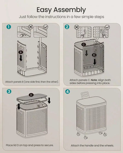 Laundry Hamper With Wheels, Plastic Laundry Basket, 19.8 Gallons (75 L), Slim Storage Basket, For Bathroom, Bedroom