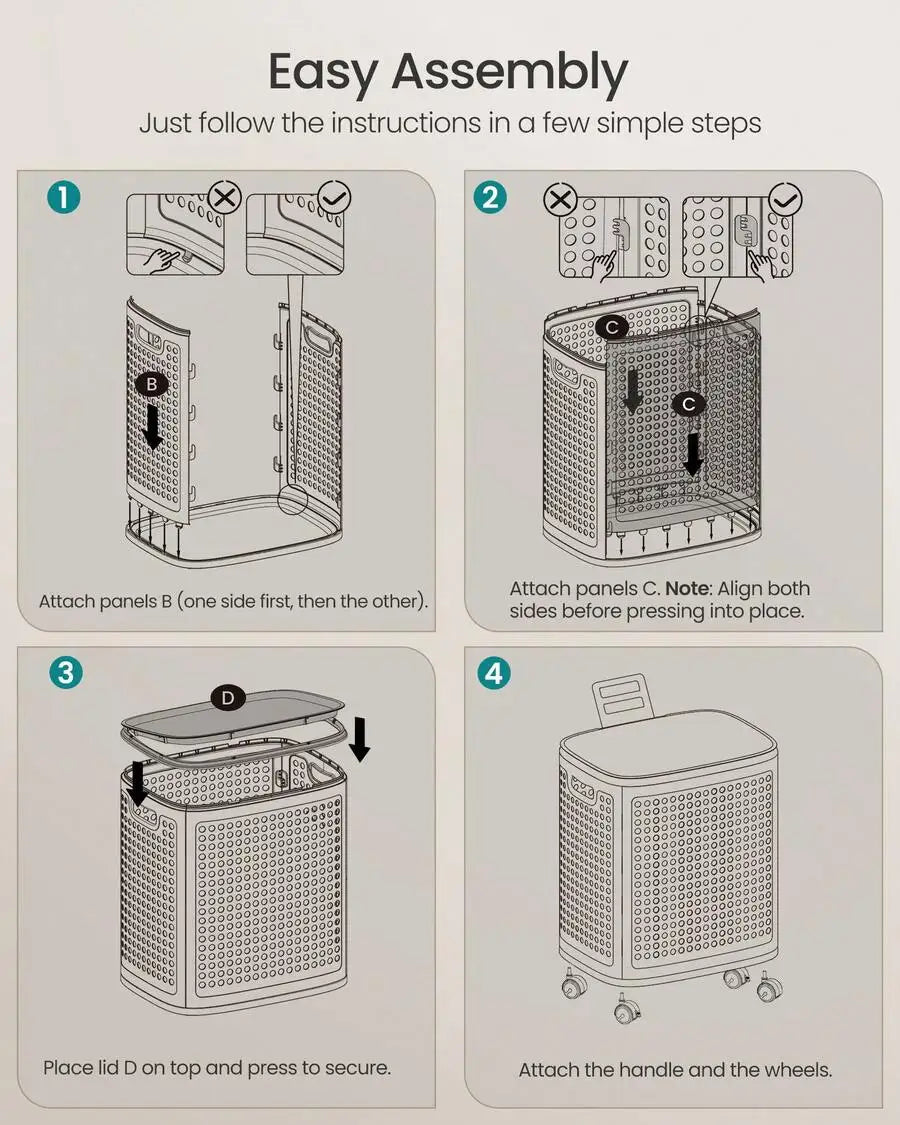 Laundry Hamper With Wheels, Plastic Laundry Basket, 19.8 Gallons (75 L), Slim Storage Basket, For Bathroom, Bedroom