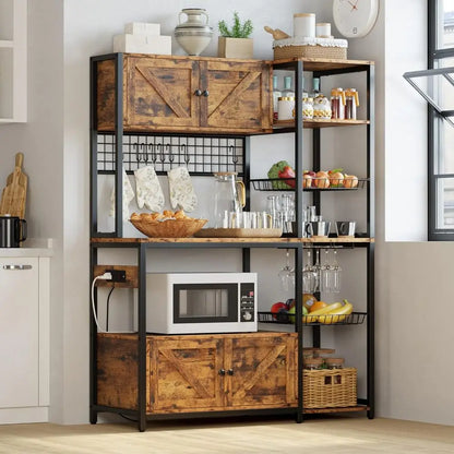 Bakers Rack with 2 Storage Cabinets and Power Outlet, Microwave Stand , Coffee Bar Cabinet