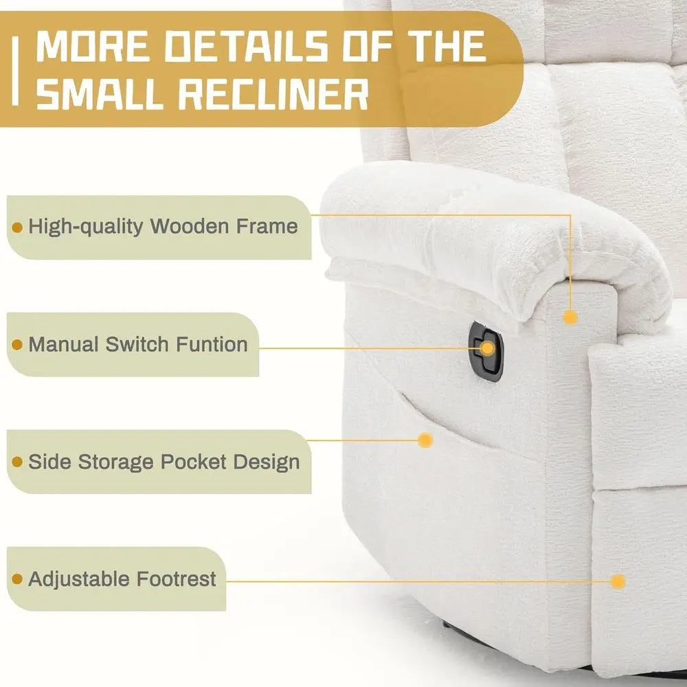 Swivel Rocker Recliner Chair, Small Recliners for Small Spaces, Upholstered