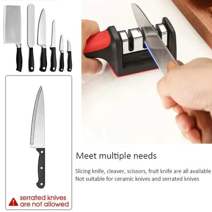 3-Segment Knife Sharpener for Kitchen, Stainless Steel Three-Purpose Sharpening Stone