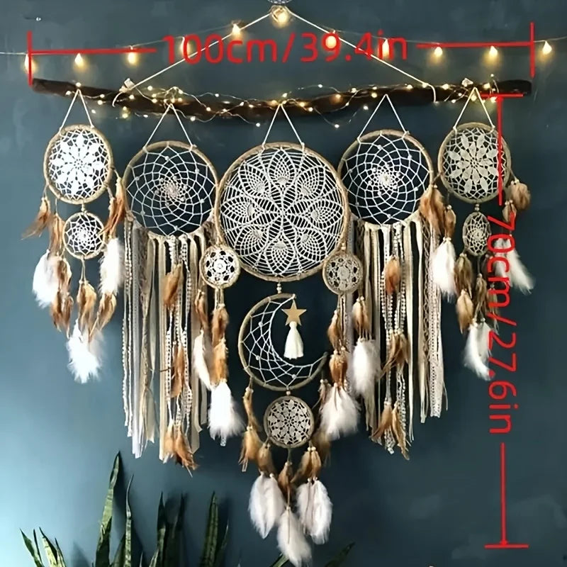 5-piece large Dream Catcher Set, handcrafted, Bohemian wall decoration
