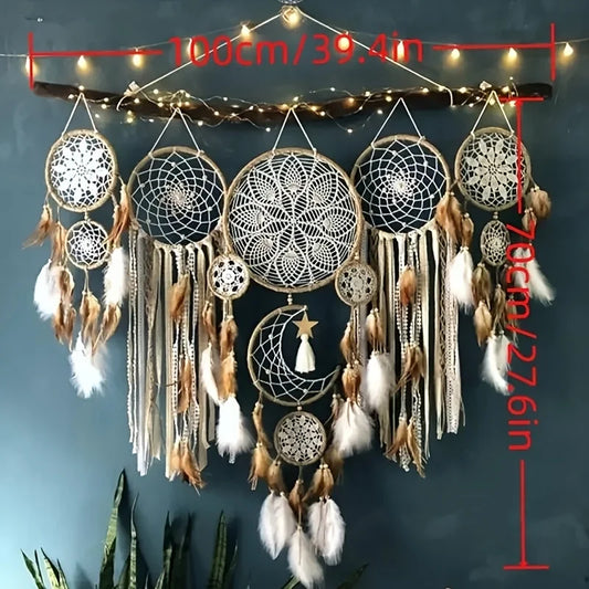 5-piece large Dream Catcher Set, handcrafted, Bohemian wall decoration