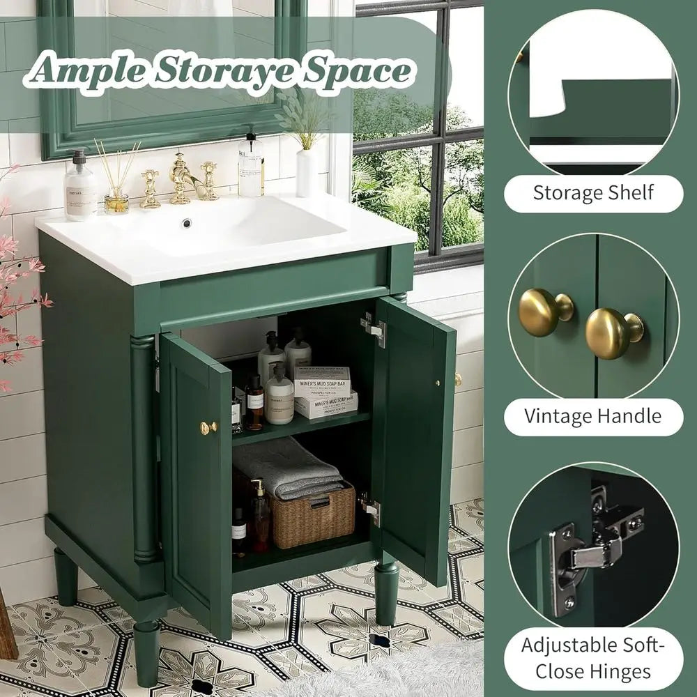 24" Bathroom Vanity with Sink, 2-Door Cabinet, Undermount Sink