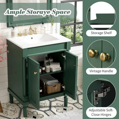 24" Bathroom Vanity with Sink, 2-Door Cabinet, Undermount Sink
