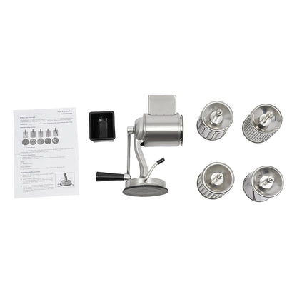 Rotary Grater, Stainless Steel Slicer with 5 Blades & Suction Cup Base