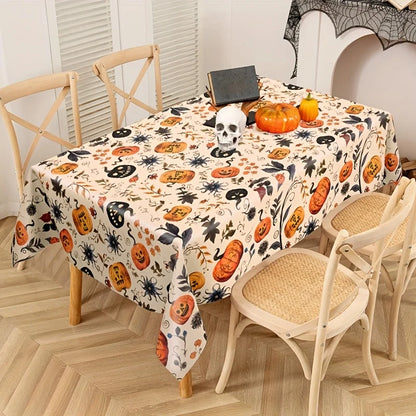 1pc,Halloween Pumpkin Tablecloth, 86.61*51.18inch, Beige Background Plastic Tablecover, Halloween Decoration for Home,Halloween Party,Table Decor