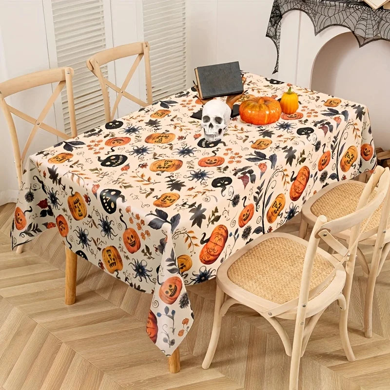 1pc,Halloween Pumpkin Tablecloth, 86.61*51.18inch, Beige Background Plastic Tablecover, Halloween Decoration for Home,Halloween Party,Table Decor