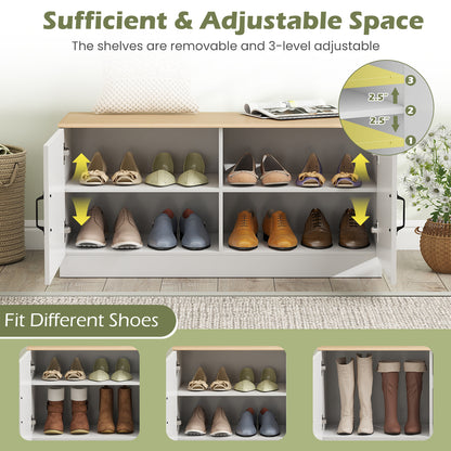 2-Door Shoe Bench with Adjustable Shelves, Hidden Storage Space for Hallway,Living room or Bedroom