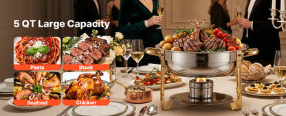 4 Pack Chafing Dish Buffet Set, Stainless Steel w/4 Full Size Round Pans