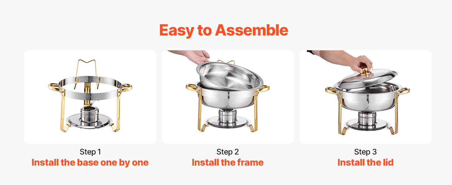 4 Pack Chafing Dish Buffet Set, Stainless Steel w/4 Full Size Round Pans