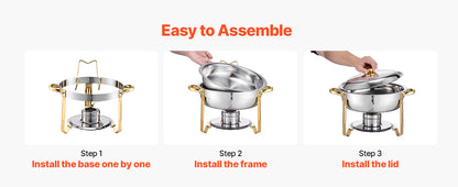 4 Pack Chafing Dish Buffet Set, Stainless Steel w/4 Full Size Round Pans