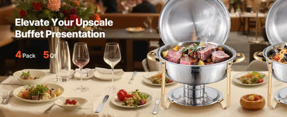 4 Pack Chafing Dish Buffet Set, Stainless Steel w/4 Full Size Round Pans