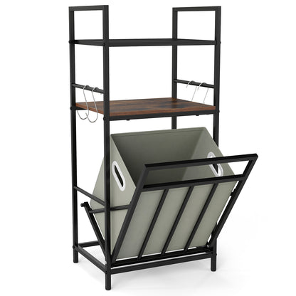 2-Tier Laundry Hamper w/ Tilt-out Basket, Laundry Sorter w/ 4 Hooks & Removable Bag