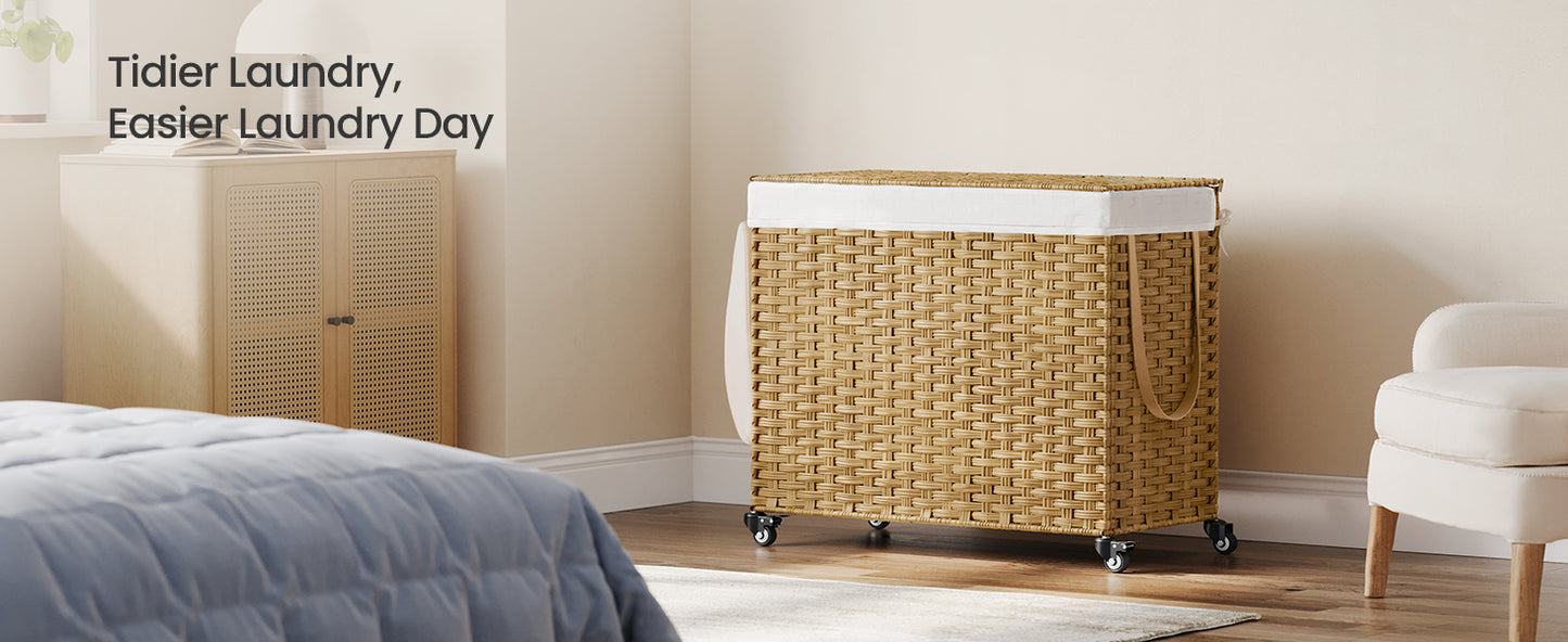 Laundry Hamper with Lid, 42.3 Gallons (160 L), Rolling Basket with Wheels