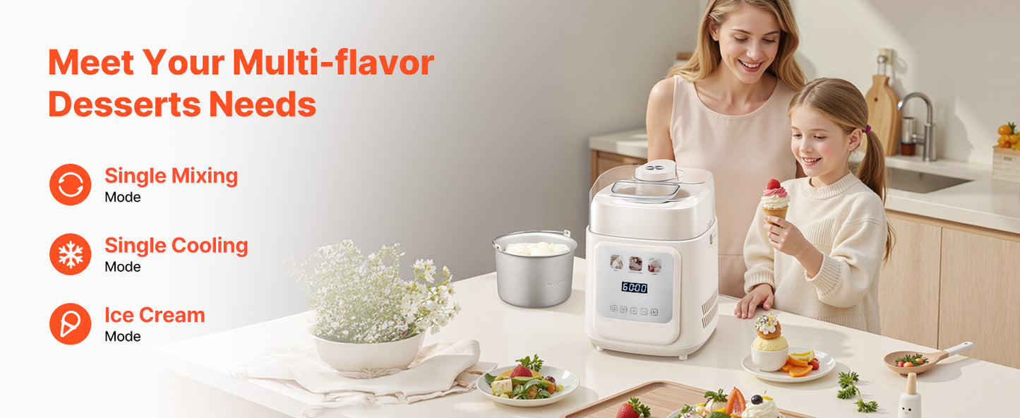 Upright Automatic Ice Cream Maker with Built-in Compressor, 1 Quart No Pre-freezing, Gelato,  Frozen Yogurt