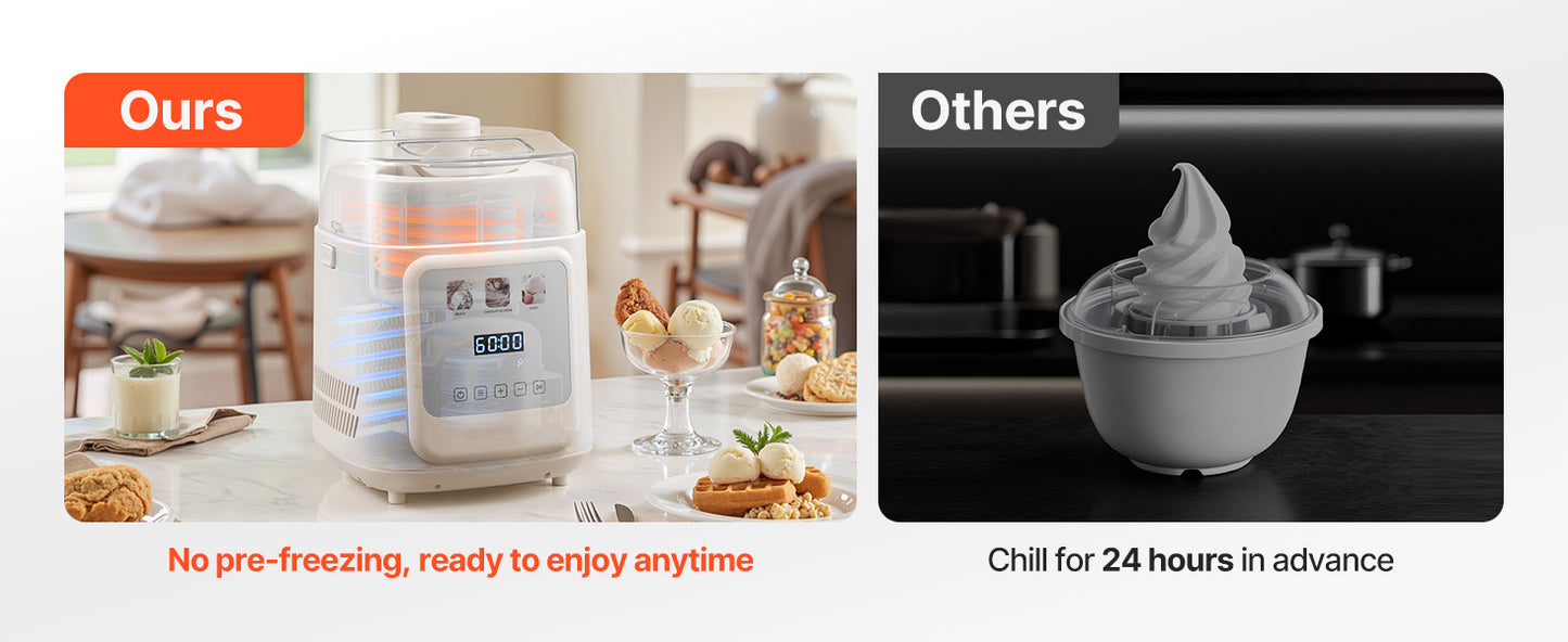 Upright Automatic Ice Cream Maker with Built-in Compressor, 1 Quart No Pre-freezing, Gelato,  Frozen Yogurt