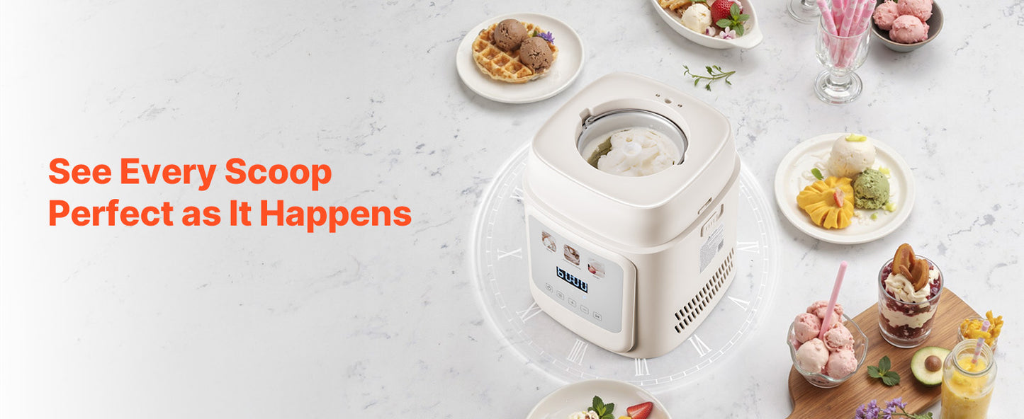 Upright Automatic Ice Cream Maker with Built-in Compressor, 1 Quart No Pre-freezing, Gelato,  Frozen Yogurt