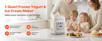 Upright Automatic Ice Cream Maker with Built-in Compressor, 1 Quart No Pre-freezing, Gelato,  Frozen Yogurt